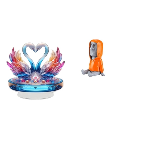 2 Pieces Swan Sculpture Statue Easter Island Moai Head Resin Material Unique Office Bookshelf Ornament