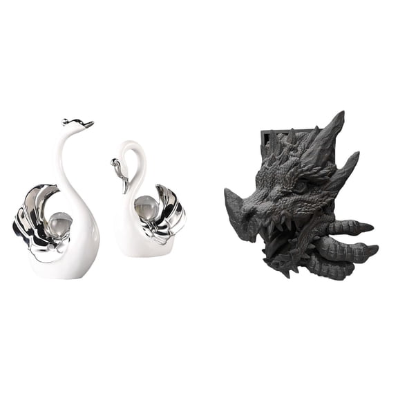 2 Pieces Swan Statue Dragon Bookend Sculpture Modern Ceramic for Living Room Home Office Decor