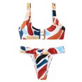 2 Pieces Swimsuit Printed Lace Up Wide Strap Elastic Soft Breathable