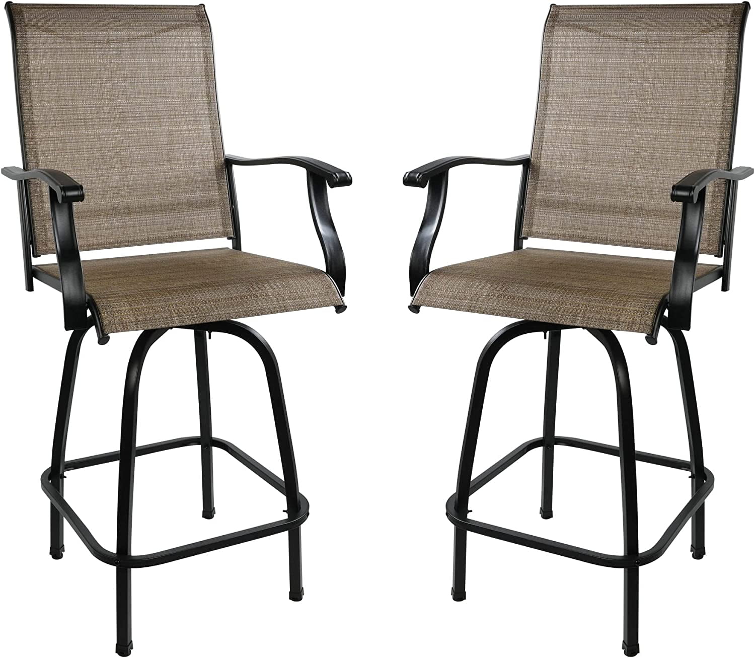 Brown Steel Frame Bar Height Swivel Armchairs, Set of 2