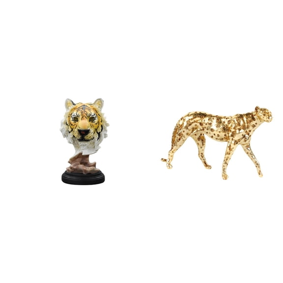 2 Pieces Tabletop Sculpture Tiger Head Statue Cheetah Figurine Resin Material Home Office Living Room Decor