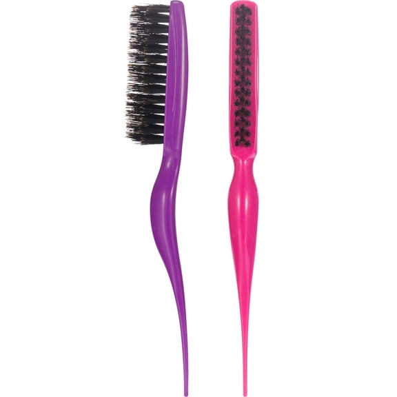 2 Pieces Teasing Hair Brush Boar Bristle Brush Comb for Women Salon Boar Nylon Bristle Beauty Styling Slick Back Backcombing Tool(Fuchsia and Purple)