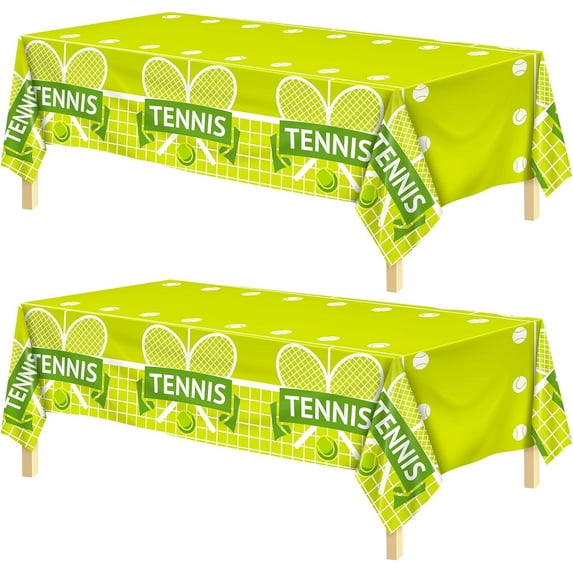2 Pieces Tennis Party Tablecloth Plastic Tennis Ball Party Supplies Disposable Rectangle Tablecloths for Sports Themed Birthday Parties Decorations Supplies