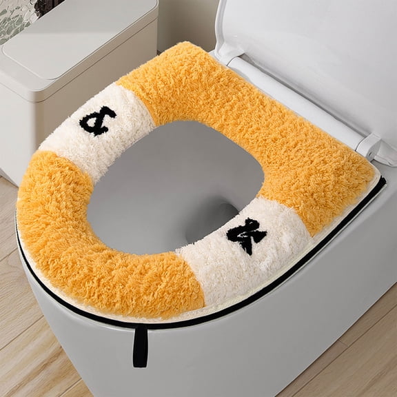 2 Pieces Thicker Bathroom Soft Toilet Seat Cover Pad with Handle Toilet Lid Cover Cushion Waterproof Zipper Style Soft Thicker Washable Fits All Oval Toilet Seats(Yellow)
