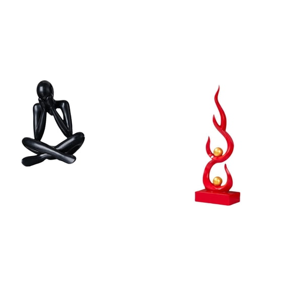 2 Pieces Thinker Sculpture Abstract Fire Figurine Modern Resin Material for Home Office Bookshelf Tabletop Decoration
