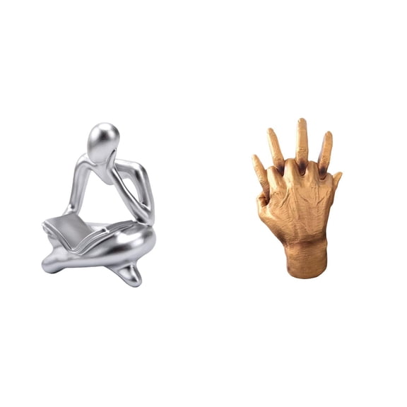 2 Pieces Thinker Statue Abstract Reader Figurine Human Figurine Resin Craft for Bedroom Living Room Office Shelf