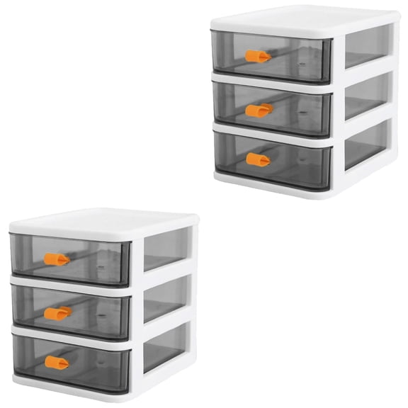 2 Pieces Three Tier Lockers Versatile Storage Case Plastic Drawers Bins Small Terrarium Household Office Container