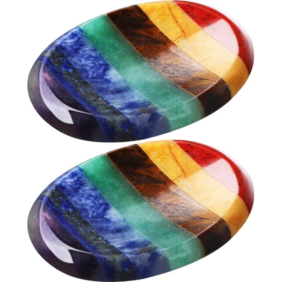 2 Pieces Thumb Worry Stone for Anxiety Chakra Crystals Healing Stones Oval Worry Stone 7 Chakra Healing Crystals Natural Crystal Pocket Palm Stone Meditation Crystal
