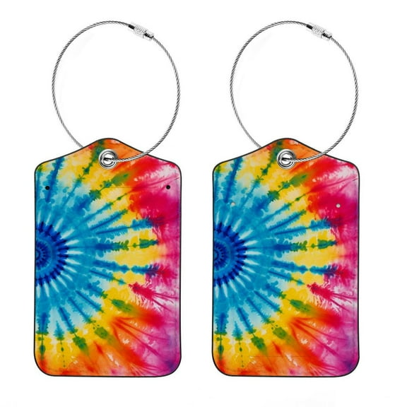 2 Pieces Tie-Dye Luggage Tags, Privacy Cover ID Label with Loop and Address Card for Travel Bag Suitcase