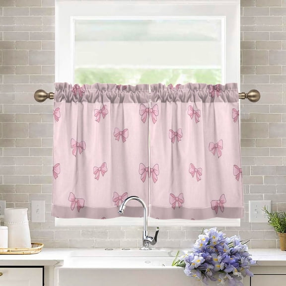 2 Pieces Tier Curtain for Kitchen and Bathroom- 27x24inch Attractive Bow Pattern Design- 40-60% Window Curtain Shading
