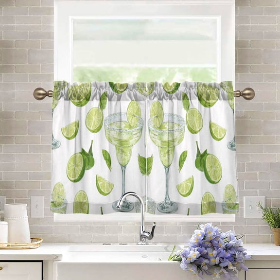 2 Pieces Tier Curtain for Kitchen and Bathroom- 27x24inch Lime Slices Design- 40-60% Window Curtain Shading