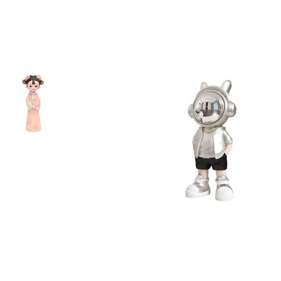 2 Pieces Traditional Chinese Girl Statue Astronaut Figurine Miniature Resin Material for Home Office Desk Display