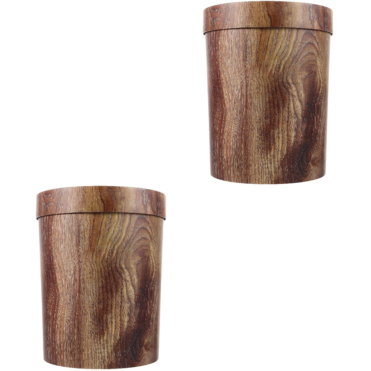 2 Pieces Trash Can Kitchen Rustic Waste Basket Riser Lid Office Brown ...