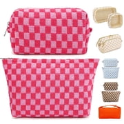 Fammart 2 Pieces Travel Makeup Bag, Checkered Cosmetic Bag Make Up Organizer Case for Women, Small Toiletry Bag Skincare Pouch for Toiletries Accessories Brushes