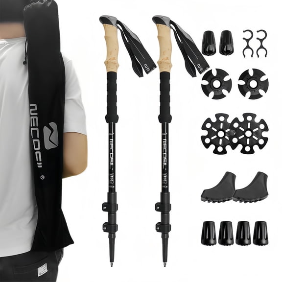 2 Pieces Trekking Poles - Lightweight, Collapsible Trekking Poles for Backpacking Gear with Cork Grips, A Must-Have for Long-Distance Hiking and Mountaineering Enthusiasts