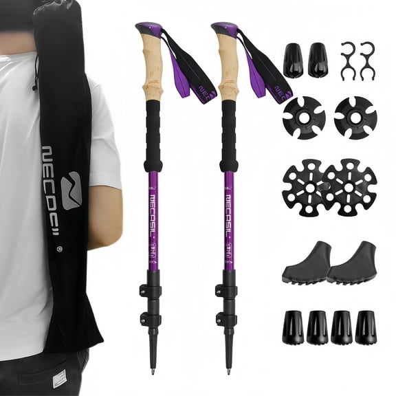 2 Pieces Trekking Poles - Lightweight, Collapsible Trekking Poles for Backpacking Gear with Cork Grips, A Must-Have for Long-Distance Hiking and Mountaineering Enthusiasts
