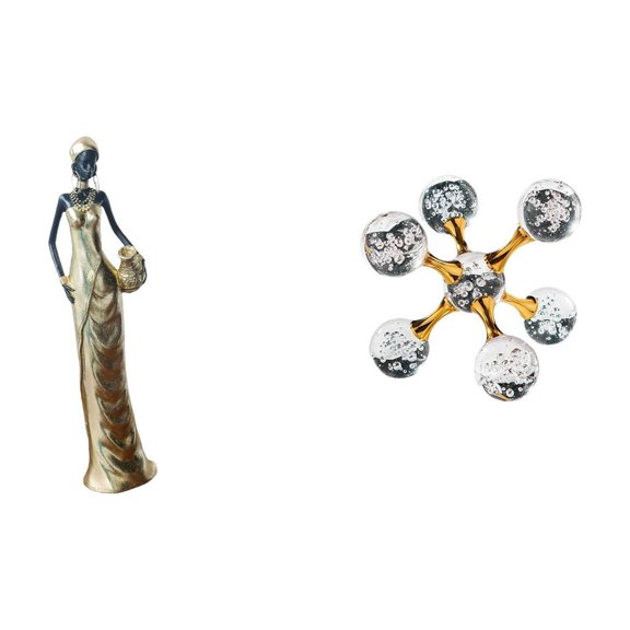 2 Pieces Tribal Lady Statue Bubble Sphere Figurine Resin Glass Material for Desk Cabinet Shelf Decor Housewarming Gift