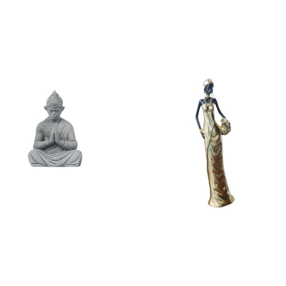 2 Pieces Tribal Lady Statue Monkey Buddha Figurine Desktop Collectible Sandstone Resin for House Office Holiday Gift