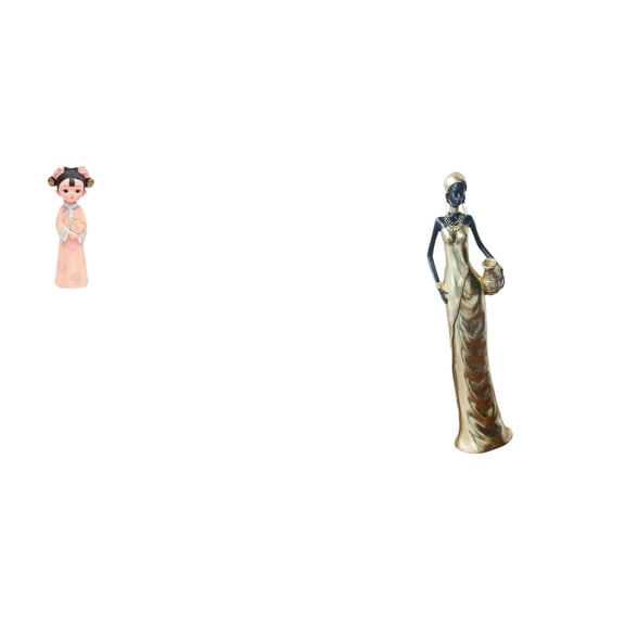 2 Pieces Tribal Lady Statue Resin Doll Chinese Ancient Girl Vintage Style Collectible Art for Home Office Desk Display