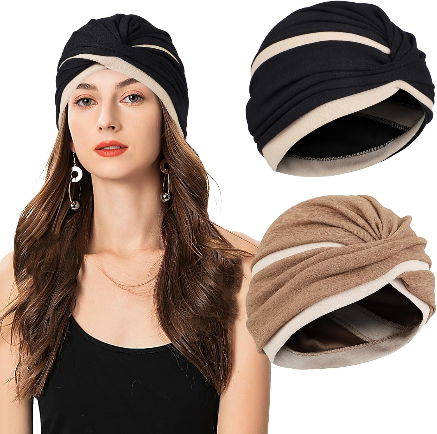 JDYaoYing 4 Pack Bead Turban Head Scarves - Pre-Tied Sleep Beanies, Cancer Chemo Headwear For Women, Soft Cotton, One Size
