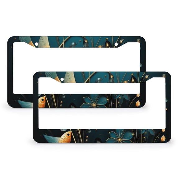 2 Pieces Turquoise Ocean And Yellow Fish License Plate Frames Fish Animal Flower License Plate Cover License Plate Novelty License Plate Frame Metal 2 Hole for US And CA