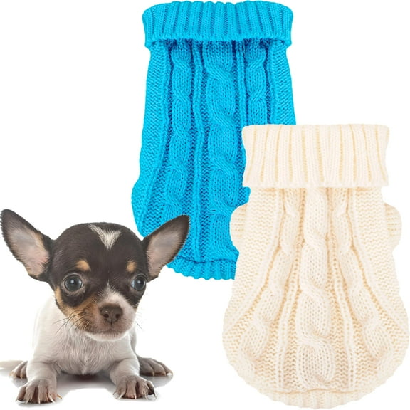2 Pieces Turtleneck Knitted Chihuahua Sweater Yorkie Teacup Dog Clothes Small Dogs Girl Winter Warm Sweaters Pet Cat Sweater Cold Weather Puppy Clothes