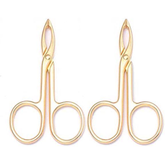 2 Pieces Tweezers Scissor Handle Straight Tip Scissor Shaped Eyebrows Tweezers for Hair Plucker Remover Facial Hair Eyebrows Care (Golden)