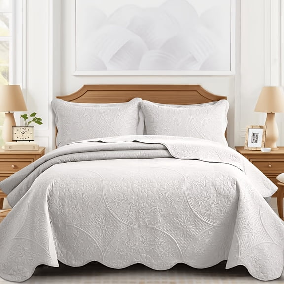 2 Pieces Ultra Soft Bedspread Set - Quilted Bedding Sets, Breathable & Lightweight Microfiber Quilt Set, Modern Style Floral Pattern Bedspread For All Seasons, Includes 1 Quilt With 1 Pillowcases