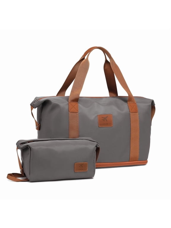 2 Piece Travel Duffel Bag Set Waterproof Carry-On Weekender Bag with Toiletry Bag, Lightweight Expandable Overnight Luggage for Women & Men