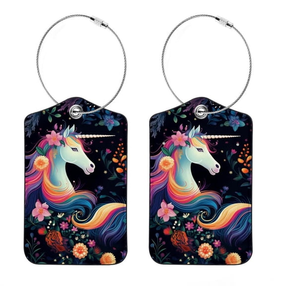 2 Pieces Unicorn Luggage Tags, Privacy Cover ID Label with Loop and Address Card for Travel Bag Suitcase