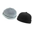 thumbnail image 1 of 2 Pieces Unisex Mens Fashion Docker Retro Skull Beanie Grey black Hat, 1 of 8