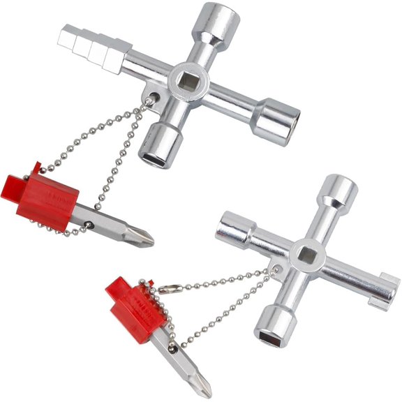 2 Pieces Universal Key Control Cabinet Key, 4 Way Cross Key Square Key Triangle Key for Water Electricity Meter Elevators