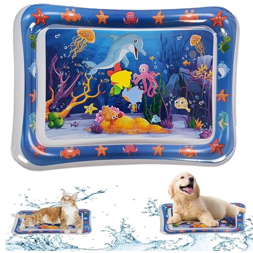 2 Pieces Upgraded Thickened Cat Water Mat,Interactive Cat Toy for Indoor Cats to Exercise, Hunting,Swatting, Anti-Scratch Leak Proof Foldable Water Sensory Play Mat with Fish for Pet Play