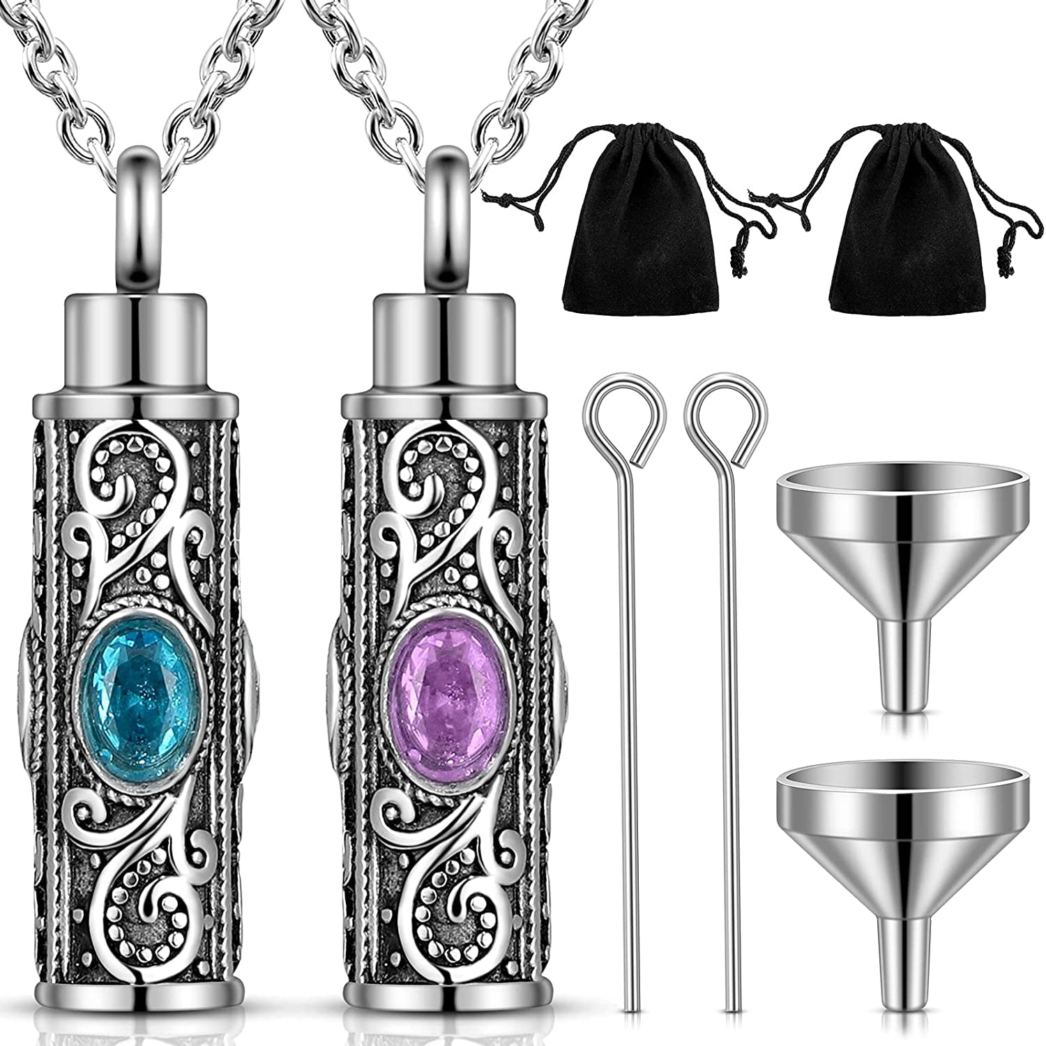 2 Pieces Urn Necklace for Ashes Cremation Urn Pendant Necklaces Crystal ...