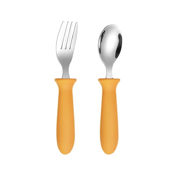 2-Pieces Utensils Set,Small Size Tableware Set with Silicone Handle,Self-Feeding Spoon and Fork,Suitable for Eating and Training