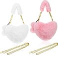 thumbnail image 1 of 2 Pieces Valentine's Day Furry Purse Soft Fluffy Heart Handbags for Women Girls Valentines Day Cute Present - Light pink + white, 1 of 1