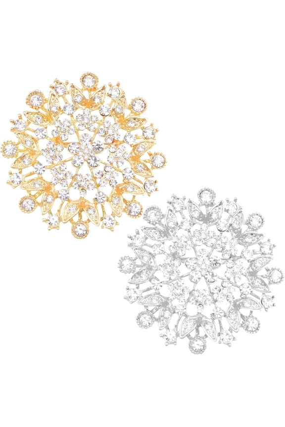 2 Pieces Vintage Austrian Crystal Rhinestone Flower Brooches Golden Silver Plated Large Flower Shape Brooch Pins for Women Wedding Banquet Anniversary Christmas