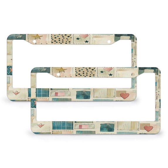 2 Pieces Vintage Elegant Rustic Floral Botanical French License Plate Frame Country Floral Patchwork License Plate Frames Cover Holders Aluminum Metal 2 Round Holes for Girl Women Men Vehicles