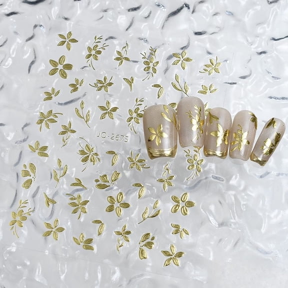2 Pieces Vintage Gold Foil Nail Art Stickers - Embossed Peony Flower & Jade Leaf Design, Self-Adhesive Glitter Nail Art for Creative Manicures