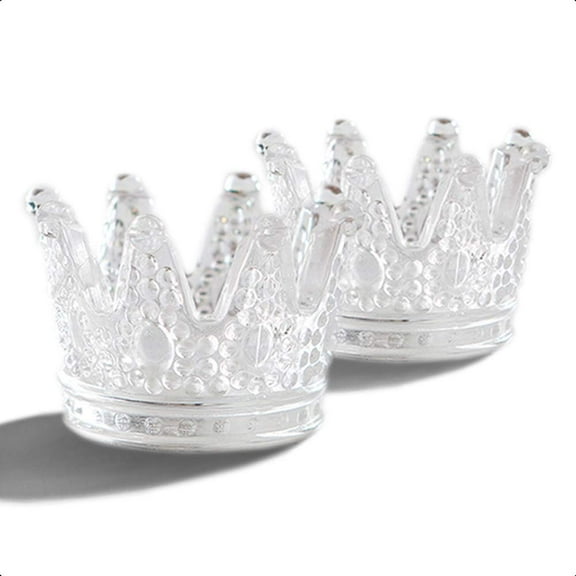 2 Pieces Votive Candle Holders, Glass Crown Design TeaLight Candle Holders as Wedding, Party Decorations and Event Planning Home Decor Centerpiece (Clear)