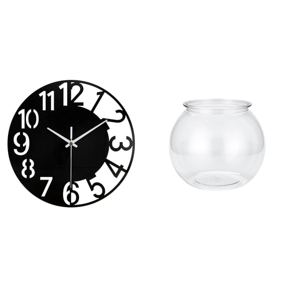 2 Pieces Wall Clock Aquarium Bowl Decor Set Silent Non-ticking for Home Office Living Room Decoration