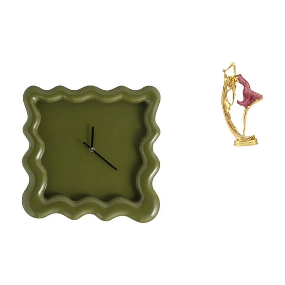2 Pieces Wall Clock Ballet Dancing Girl Statue Resin Ornament Silent Operation for Living Room Bedroom Office Decor