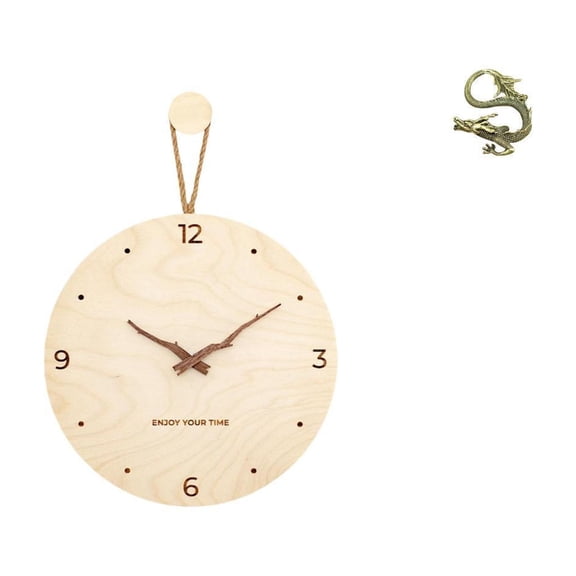 2 Pieces Wall Clock Brass Figurine Sculpture Wood Material Silent Quiet Design for Bedroom Office Decor