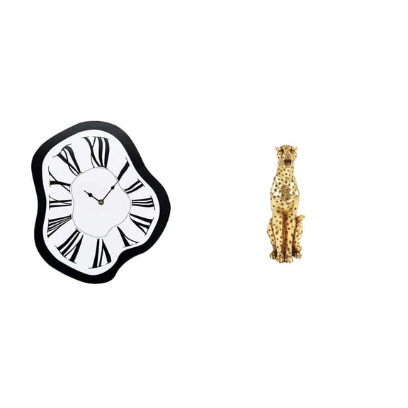 2 Pieces Wall Clock Distorted Clock Cheetah Figurine Acrylic Material for Home Office Decor Display