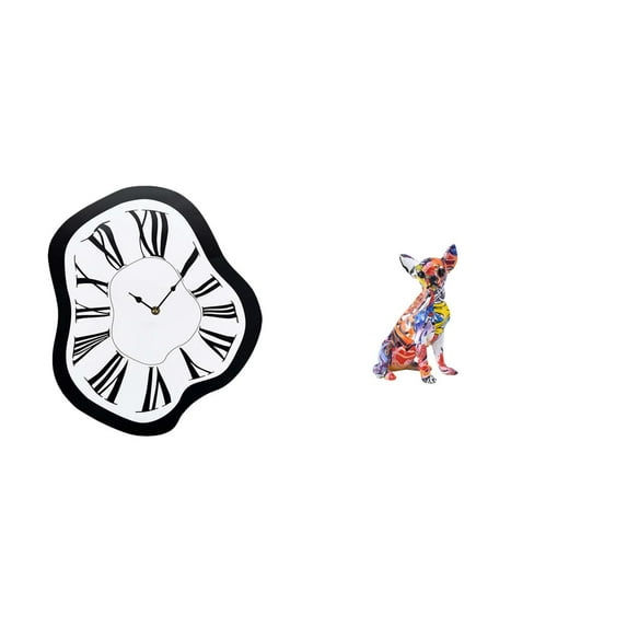 2 Pieces Wall Clock Dog Figurine Sculpture Acrylic Material for Home Office Shelf Decor Teens