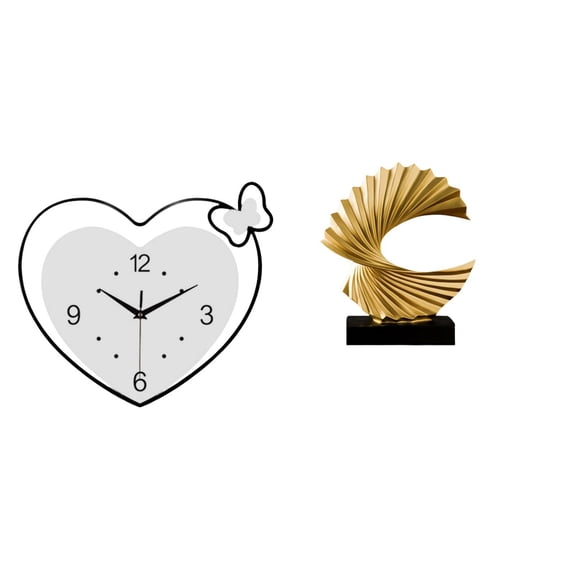 2 Pieces Wall Clock Ocean Wave Abstract Statue Resin Acrylic Quiet Function Modern Decor for Home Office Bedroom