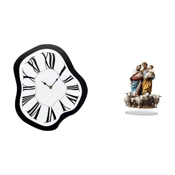 2 Pieces Wall Clock Roman Numeral Table Sign Acrylic Melting Design Home Office Desktop Ornament Art Lovers