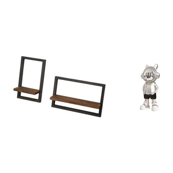 2 Pieces Wall Storage Shelves Astronaut Statue Wooden Floating Shelf for Multipurpose Home Office Decoration Desk