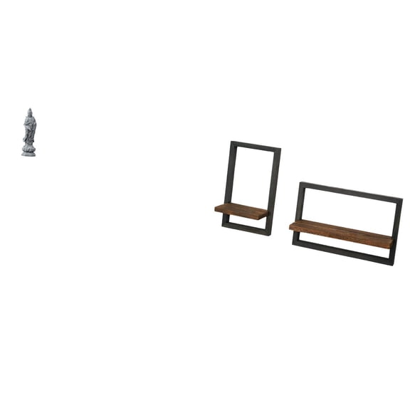 2 Pieces Wall Storage Shelves Guan Yin Statue Wood Floating Shelf Sturdy Stone Construction for Kitchen Office Entryway