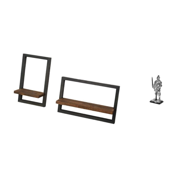 2 Pieces Wall Storage Shelves Wooden Floating Shelves Decorative Knight Statue Resin Unique Home Office Display